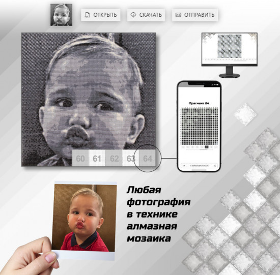 Алмазная мозаика «Фотомозаика» ч/б