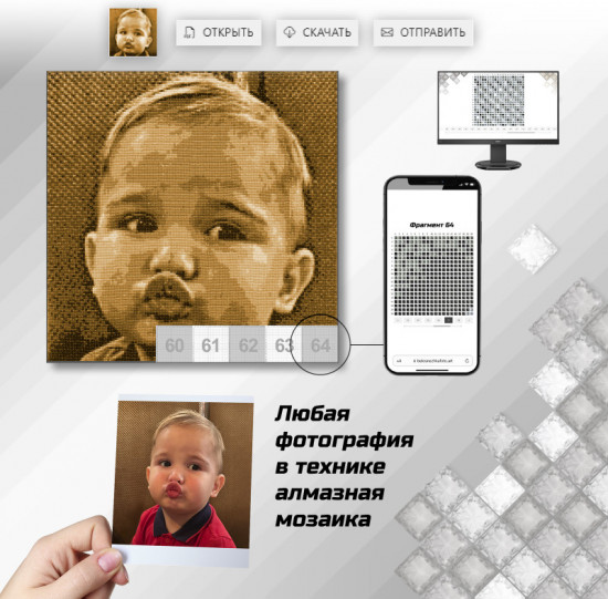 Алмазная мозаика по фото «Фотомозаика», сепия
