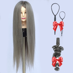 Манекен-голова 70% натуральный, волос смешанный, пепельный, 60-65 см - Фото 1