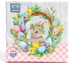Салфетки бумажные «Пасхальный венок с кроликом» - Фото 1