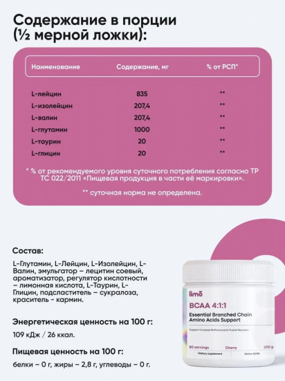 Комплекс аминокислот BCAA 4:1:1 со вкусом вишни