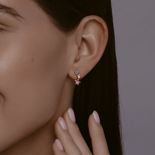 Серьги из золочёного серебра с фианитами и эмалью