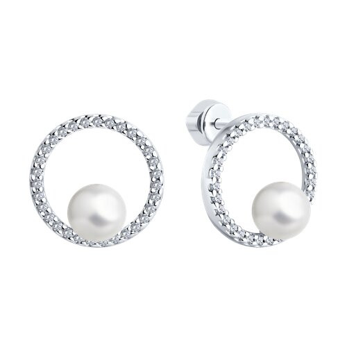 Серьги из серебра с жемчугом и фианитами