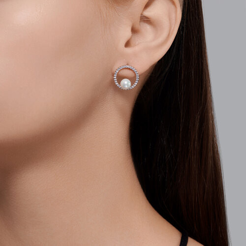 Серьги из серебра с жемчугом и фианитами