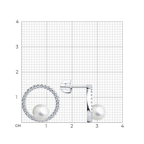 Серьги из серебра с жемчугом и фианитами