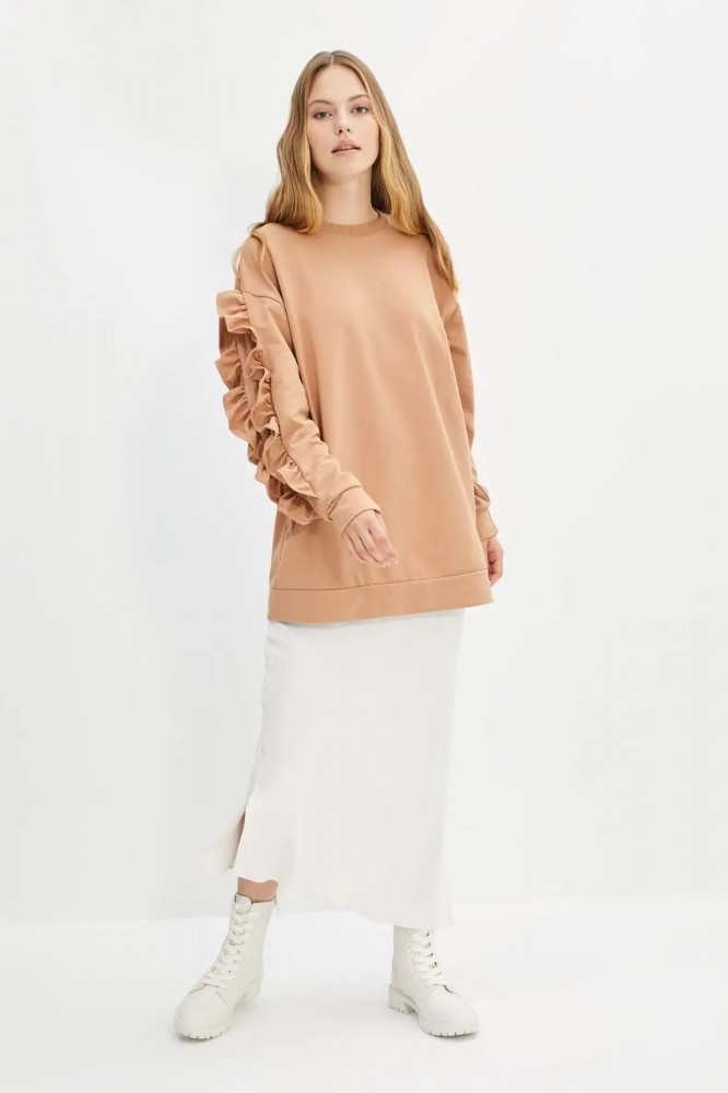 Свитшот женский, бежевый, 44RU/M — Trendyol