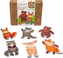 Пазлы для детей двойные деревянные «Кто живет в лесу» - Фото 1