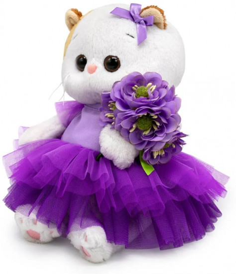 Игрушка мягкая «Кошка Ли-Ли в лиловом платье и с букетом»