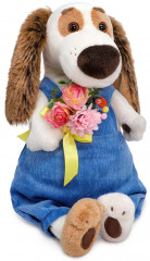 Игрушка мягкая «Собака Бартоломей в комбинезоне с букетом» - Фото 1