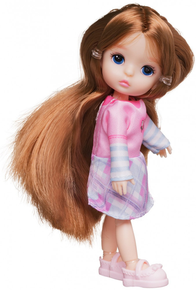 Кукла со стеклянными глазами в розово-белом платье | Junfa Toys | Фото 1