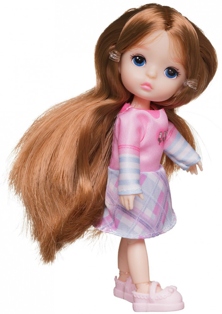 Кукла со стеклянными глазами в розово-белом платье | Junfa Toys | Фото 2
