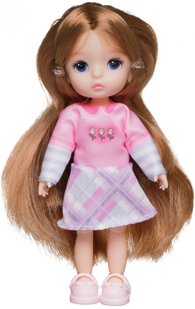 Кукла со стеклянными глазами в розово-белом платье | Junfa Toys | Фото 3