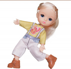 Кукла со стеклянными глазами в желто-белом комбинезоне - Фото 1