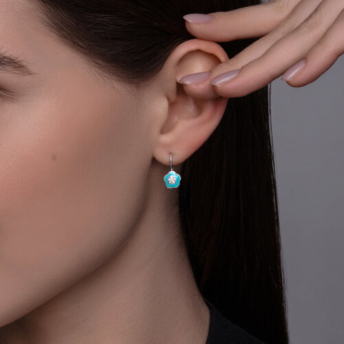 Серьги из серебра с фианитами и эмалью