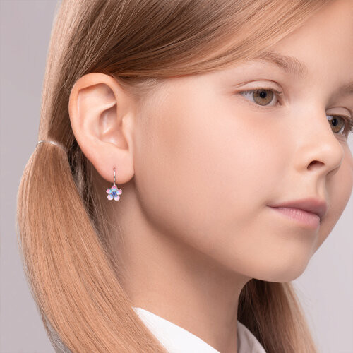 Серьги из серебра с эмалью и фианитами