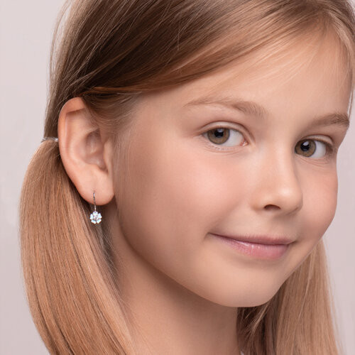 Серьги детские из серебра с эмалью и фианитами