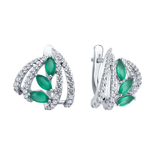 Серьги из серебра с агатами и фианитами