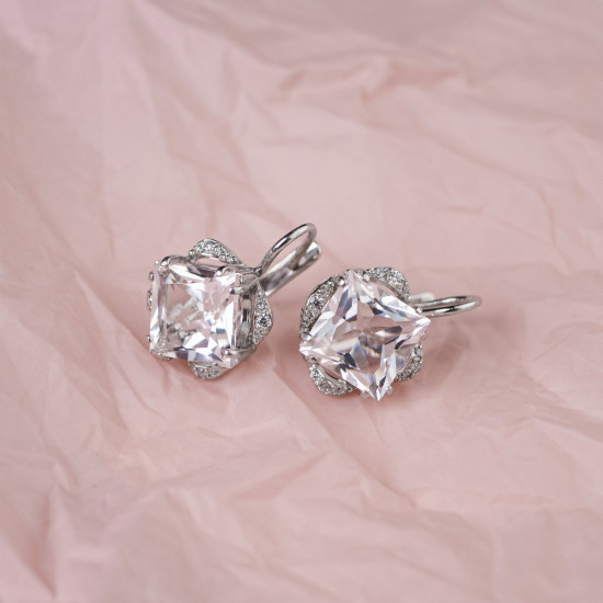 Серьги из серебра с горным хрусталём и фианитами