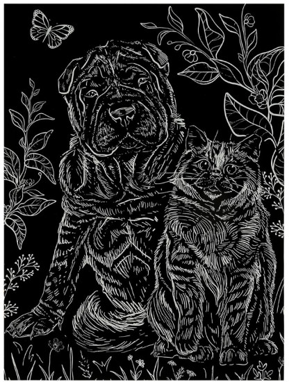Гравюра «Кот и пес»