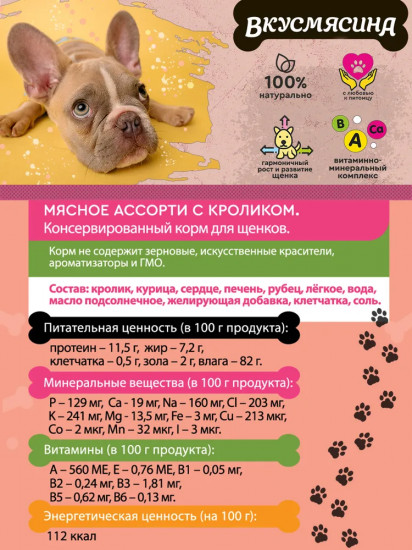 Корм консервированный для щенков с кроликом