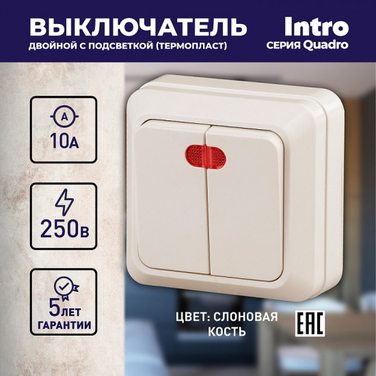 Выключатель двухклавишный с подсветкой