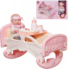 Игровой набор «Пупс с кроваткой-качалкой со столиком для кормления и игровыми предметами» - Фото 7