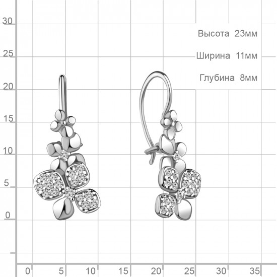 Серьги из серебра с фианитами