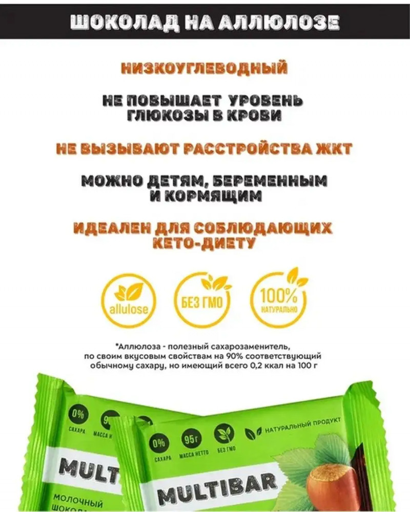 Шоколад молочный с фундуком без сахара | Multibar | Фото 3