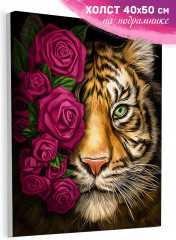 Картина по номерам «Тигр в розах» - Фото 1