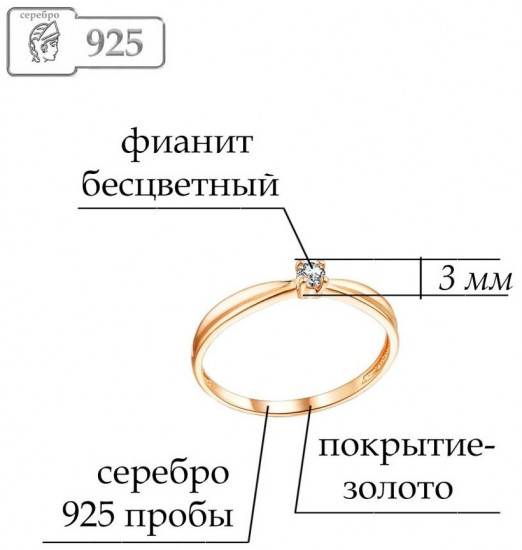 Кольцо из серебра с фианитом