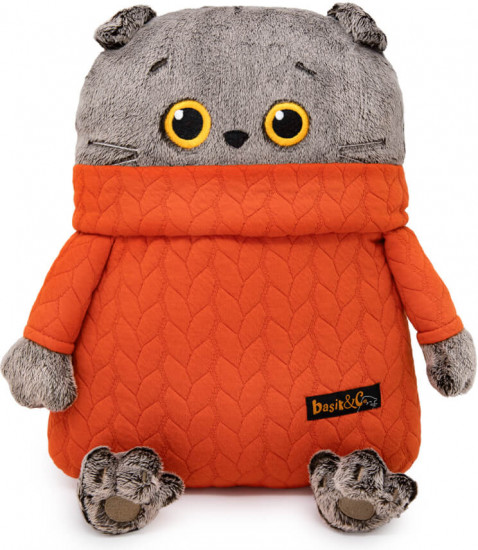 Игрушка мягкая-подушка «Кот Басик в свитере с косами»