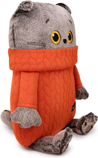 Игрушка мягкая-подушка «Кот Басик в свитере с косами»