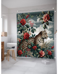 Штора для ванной «Леопард в цветах» - Фото 1