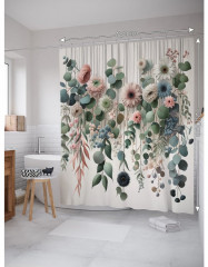 Штора для ванной «Нежные цветы и эвкалипт» - Фото 1