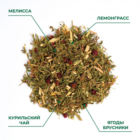 Травяной чай в пакетиках с лемонграссом, мелиссой, брусникой