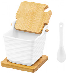 Банка для хранения с ложкой на деревянном подставке «Айсберг волны» - Фото 2