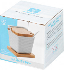 Банка для хранения с ложкой на деревянном подставке «Айсберг волны» - Фото 6