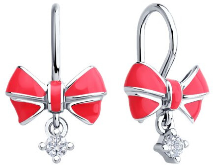 Серьги из серебра с фианитами и эмалью