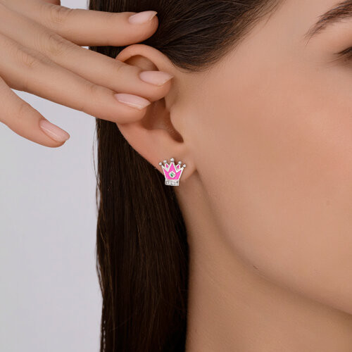 Серьги из серебра с фианитами и эмалью