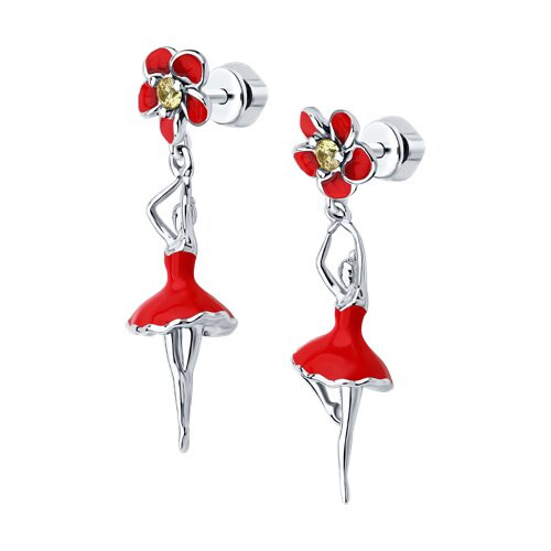 Серьги из серебра с фианитом и эмалью