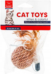 Игрушка-дразнилка «Мячик на веревке с перьями и колокольчиком» - Фото 1