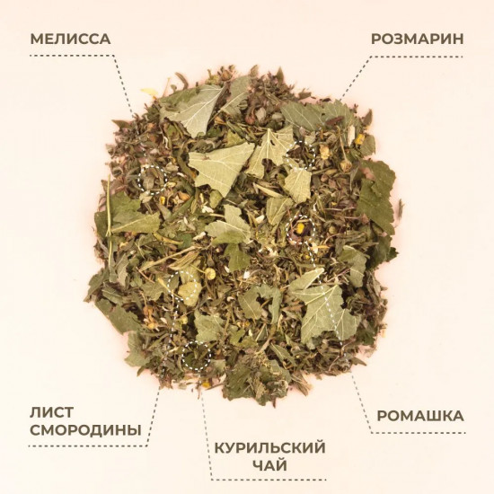 Курильский чай с листом смородины, мелиссой, розмарином, ромашкой