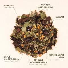 Чай травяной с яблоком, плодами шиповника, баданом, листом смородины - Фото 1