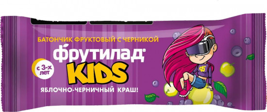 Батончик фруктовый со вкусом яблока и черники «Фрутилад KIDS Яблочно-черничный краш»