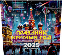 Календарь настенный на 2025 год «Праздник круглый год. В стиле киберпанк. Нейросеть рисует» - Фото 1