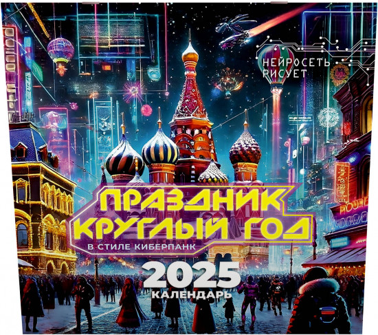 Календарь настенный на 2025 год «Праздник круглый год. В стиле киберпанк. Нейросеть рисует»