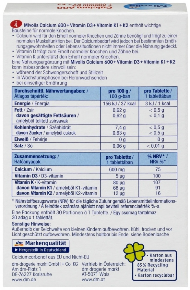 БАД «Сalcium 600 + vitamin d3 + k1 + k2» | Mivolis | Фото 2