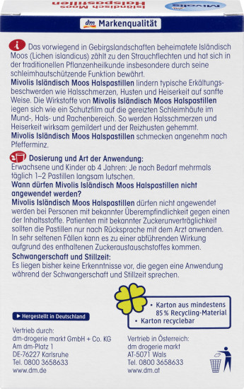 БАД «Isländisch Moos Halspastillen»