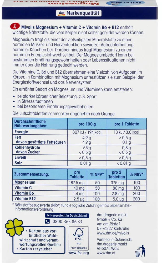 БАД «Magnesium + Vitamin C + Vitamin B6 + B12» | Mivolis | Фото 3