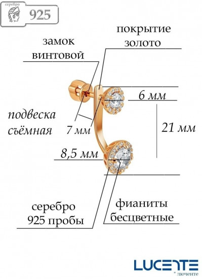 Серьги из серебра с фианитами